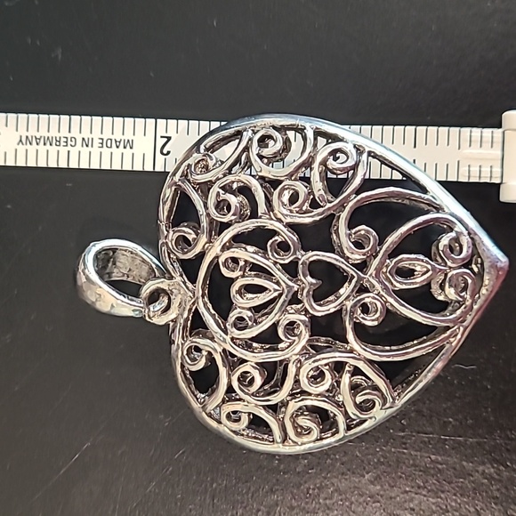 Silver tone Filigree Heart Pendant. 2" - Picture 3 of 4